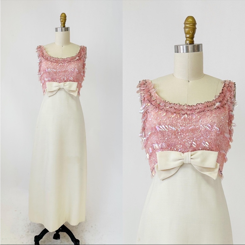 Vintage Elegant Pink and Cream Dress